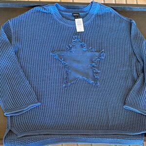 Torrid Women’s Blue Textured Star Crewneck Sweater size 2X 18-20